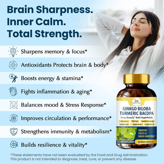 Organic Veda FocusBotaniQ label detail highlights natural ingredients for focus