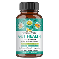 Organic Veda Marshmallow Turmeric bottle label promotes vegan gut support