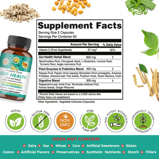 Organic Veda Marshmallow Turmeric capsules closeup highlights digestive enzymes