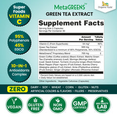 Organic Veda MetaGREENS vegan capsules ready for daily wellness.