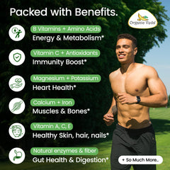 Organic Veda Moringa ingredients list highlights plant protein and amino acids.