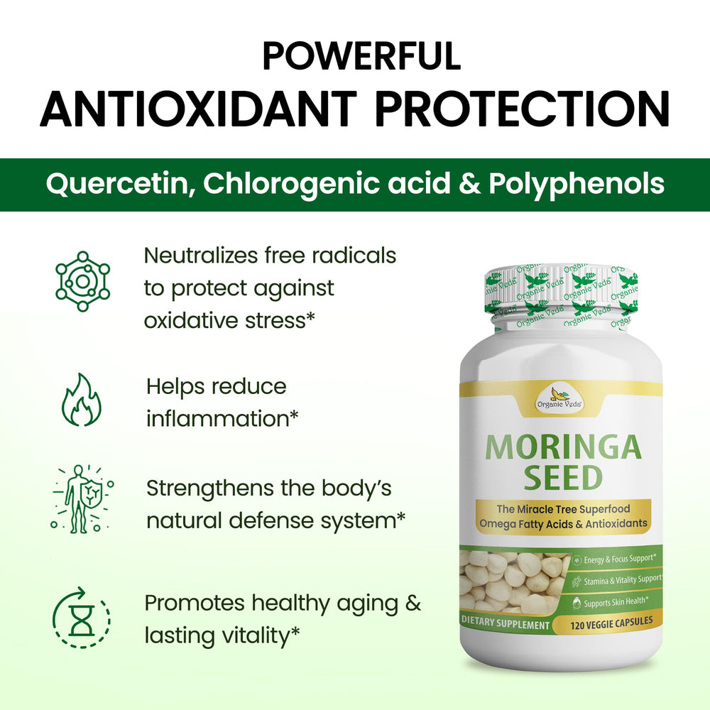Organic Veda Moringa Seed Capsules in morning routine setting for focus