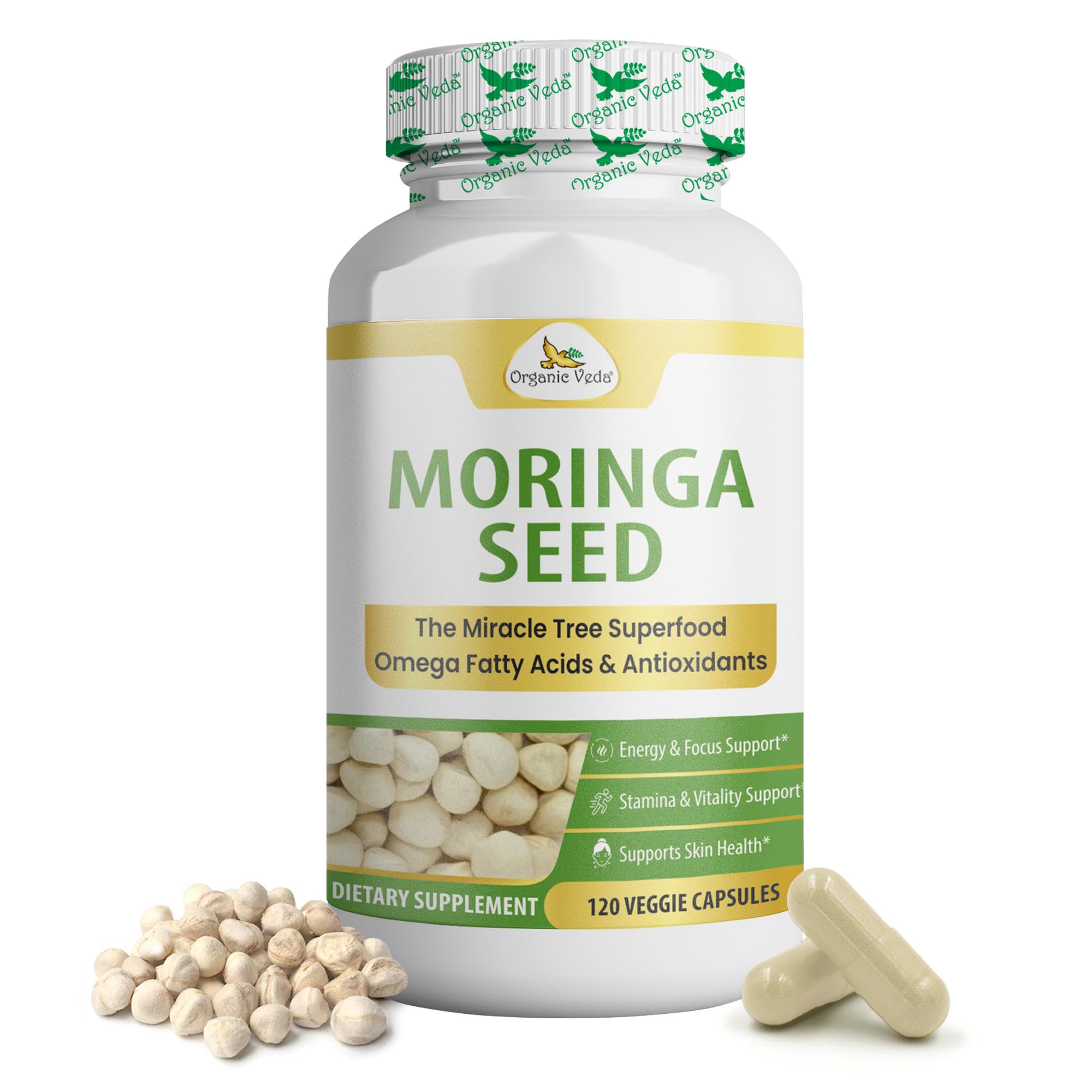 Organic Veda Moringa Seed Capsules bottle for daily vitality