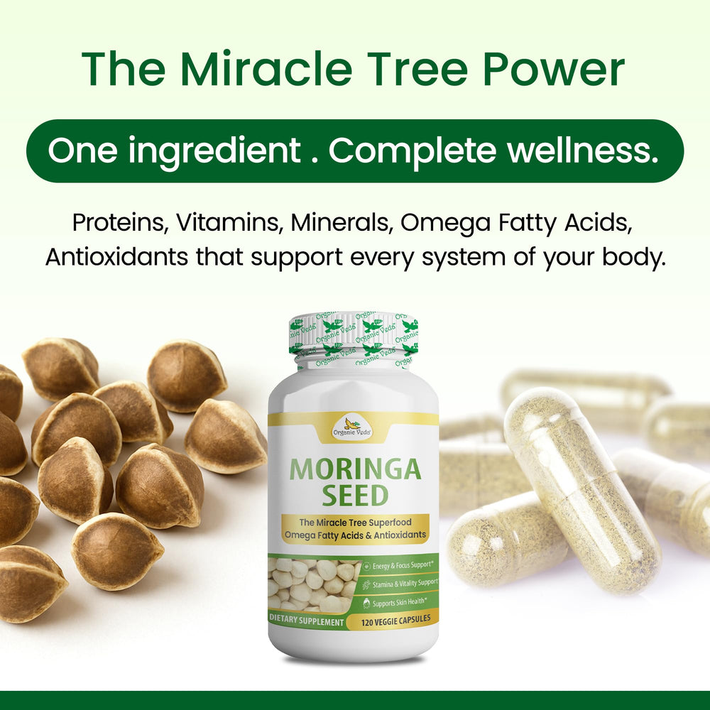 Organic Veda Moringa Seed Capsules store display, appeals to health shoppers