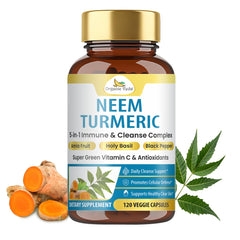 Organic Veda Neem Turmeric capsules bottle demonstrates convenient daily immune support.