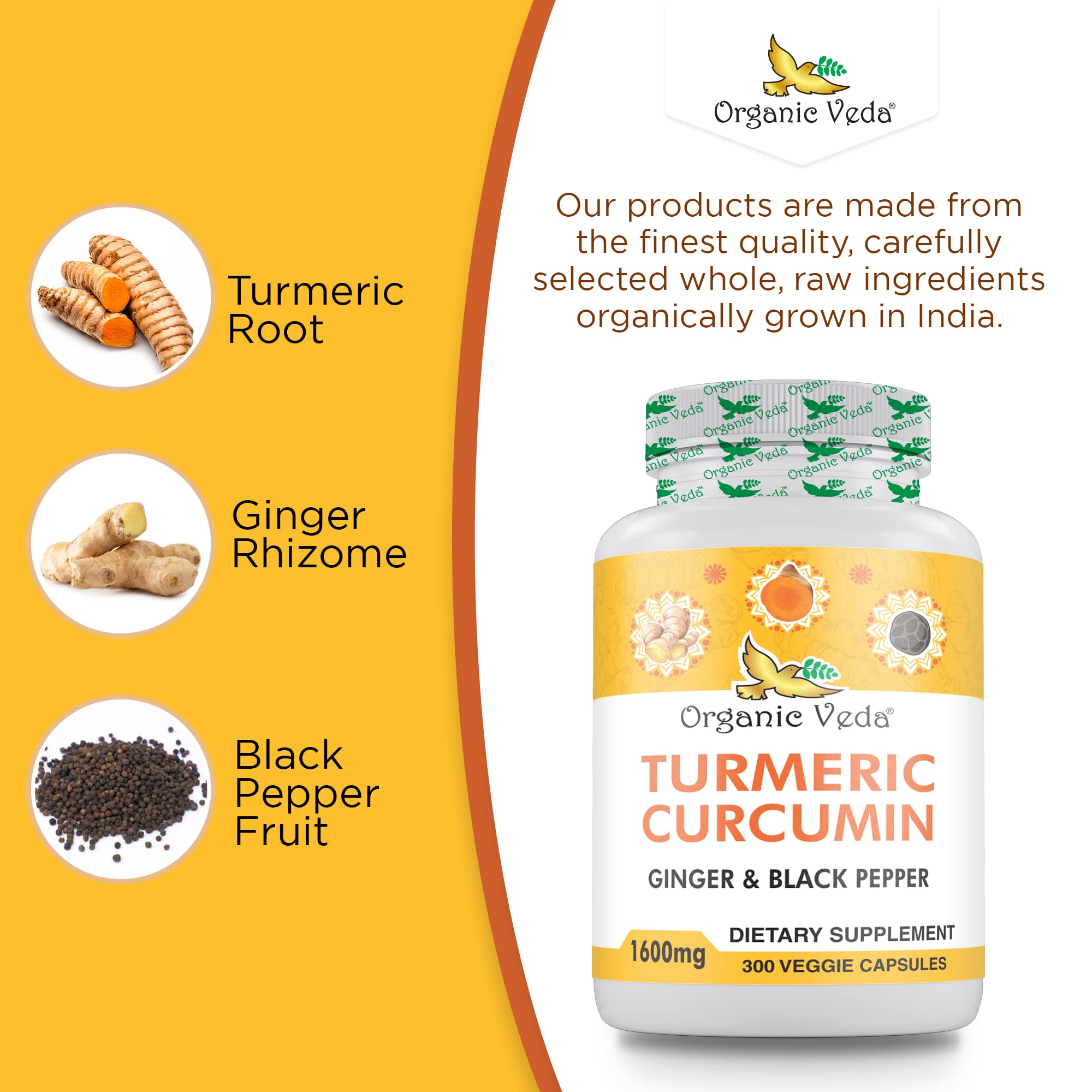 Organic Veda turmeric root extract powder highlighting high curcuminoid content