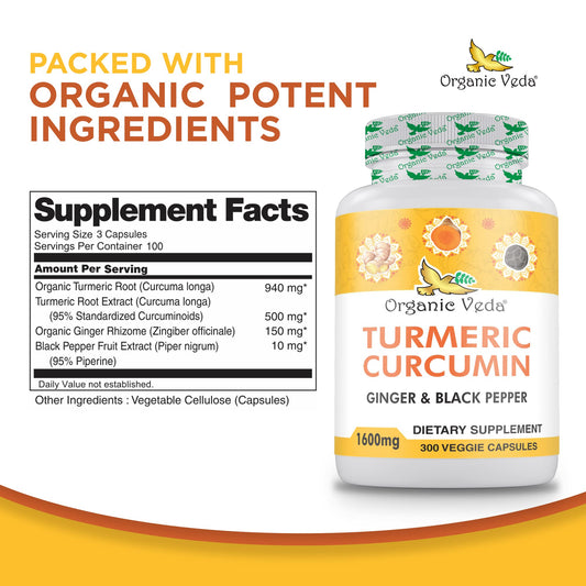 Organic Veda turmeric root powder close-up for purity and versatility