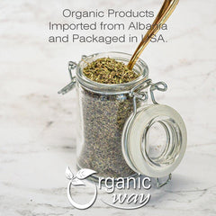 Organic Way Stevia Leaf Cut & Sifted measured in spoon with dried leaves