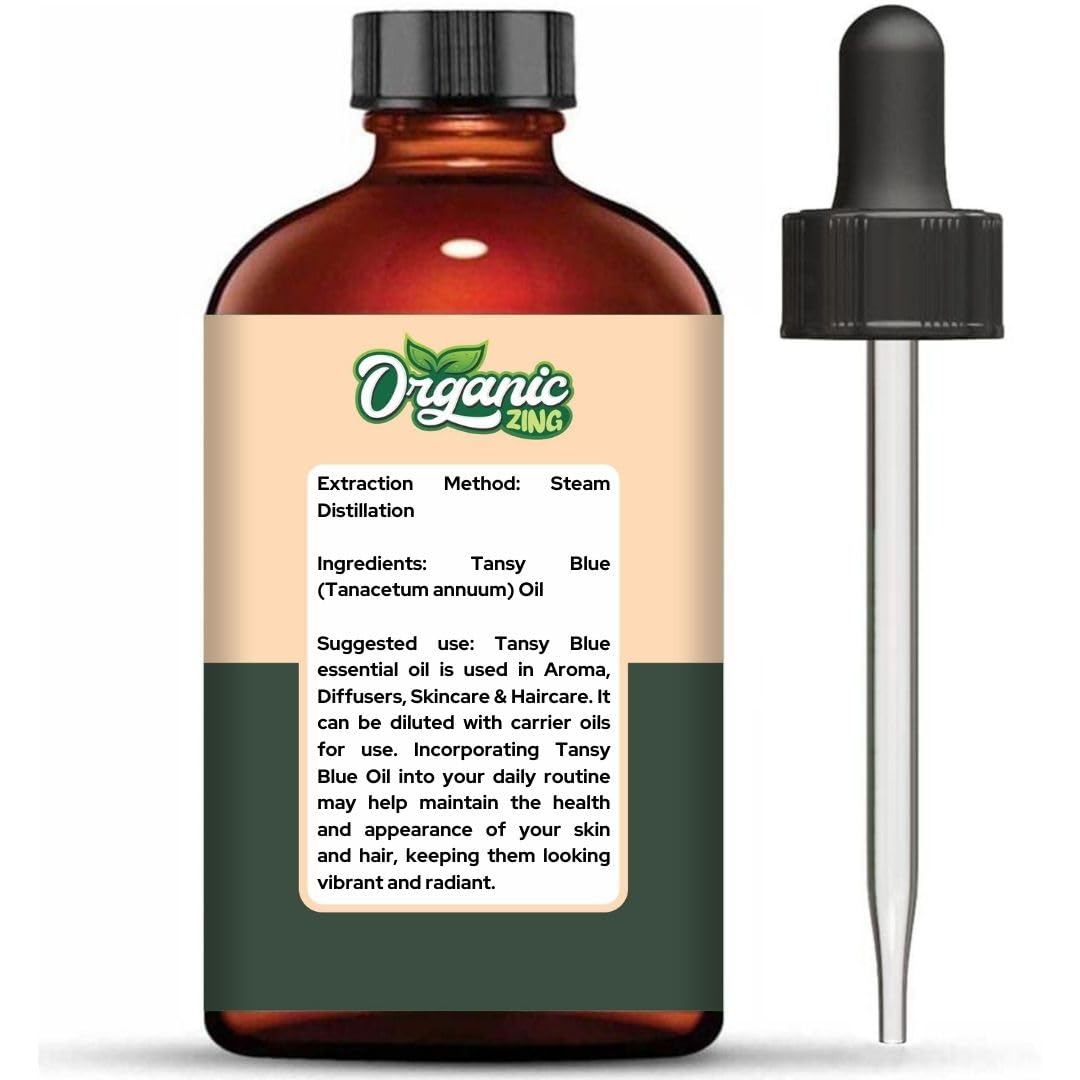Organic Zing Tansy Blue Oil liquid pour, easy to measure for blends.