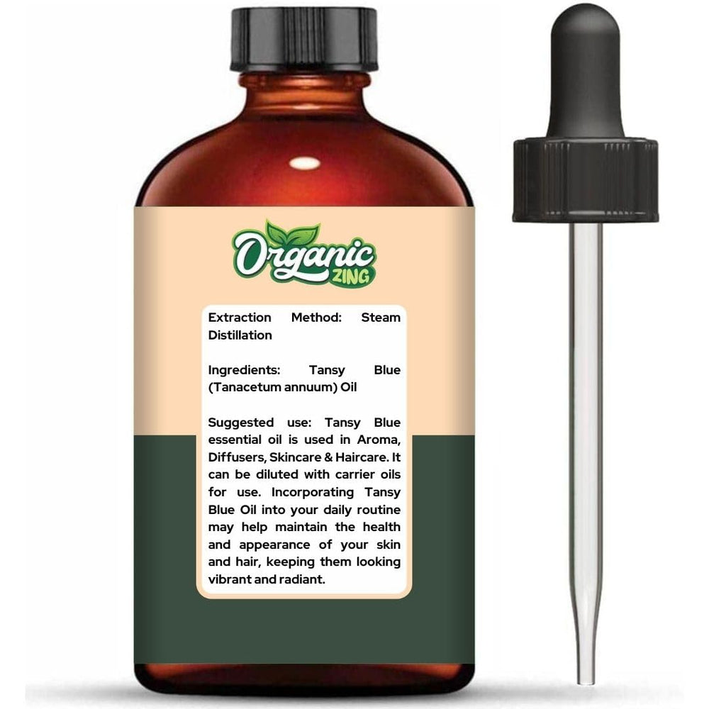 Organic Zing Tansy Blue Oil liquid pour, easy to measure for blends.