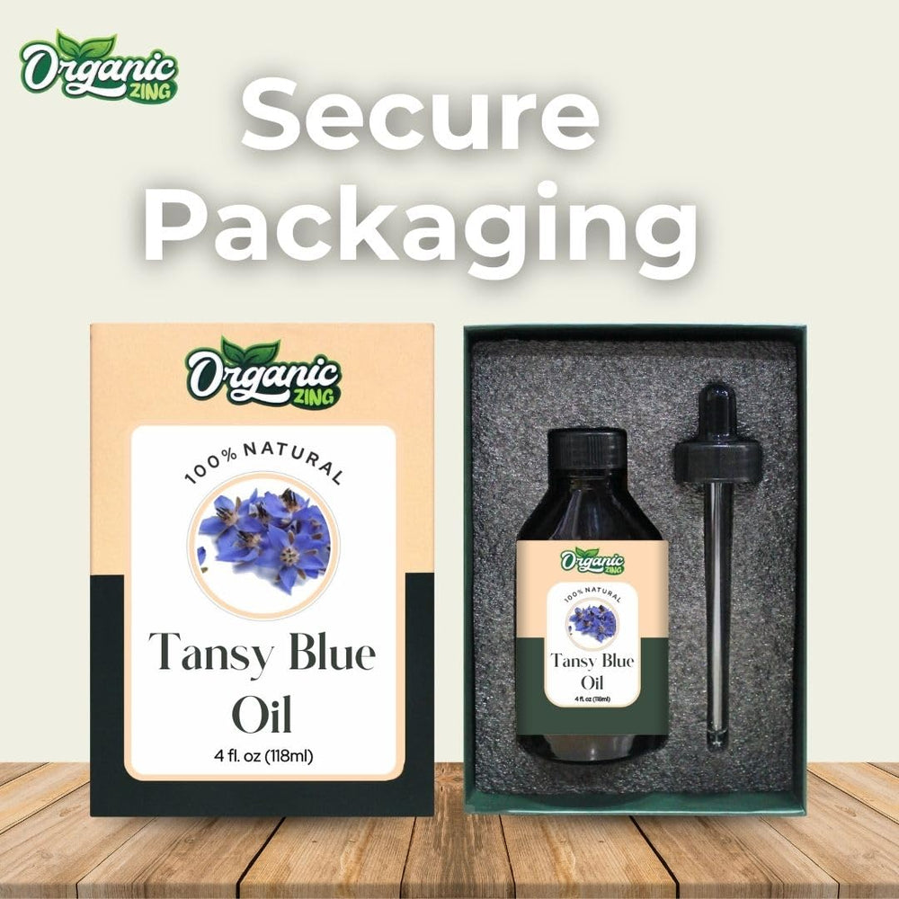 Organic Zing Tansy Blue Oil serum-mix concept for facial care.