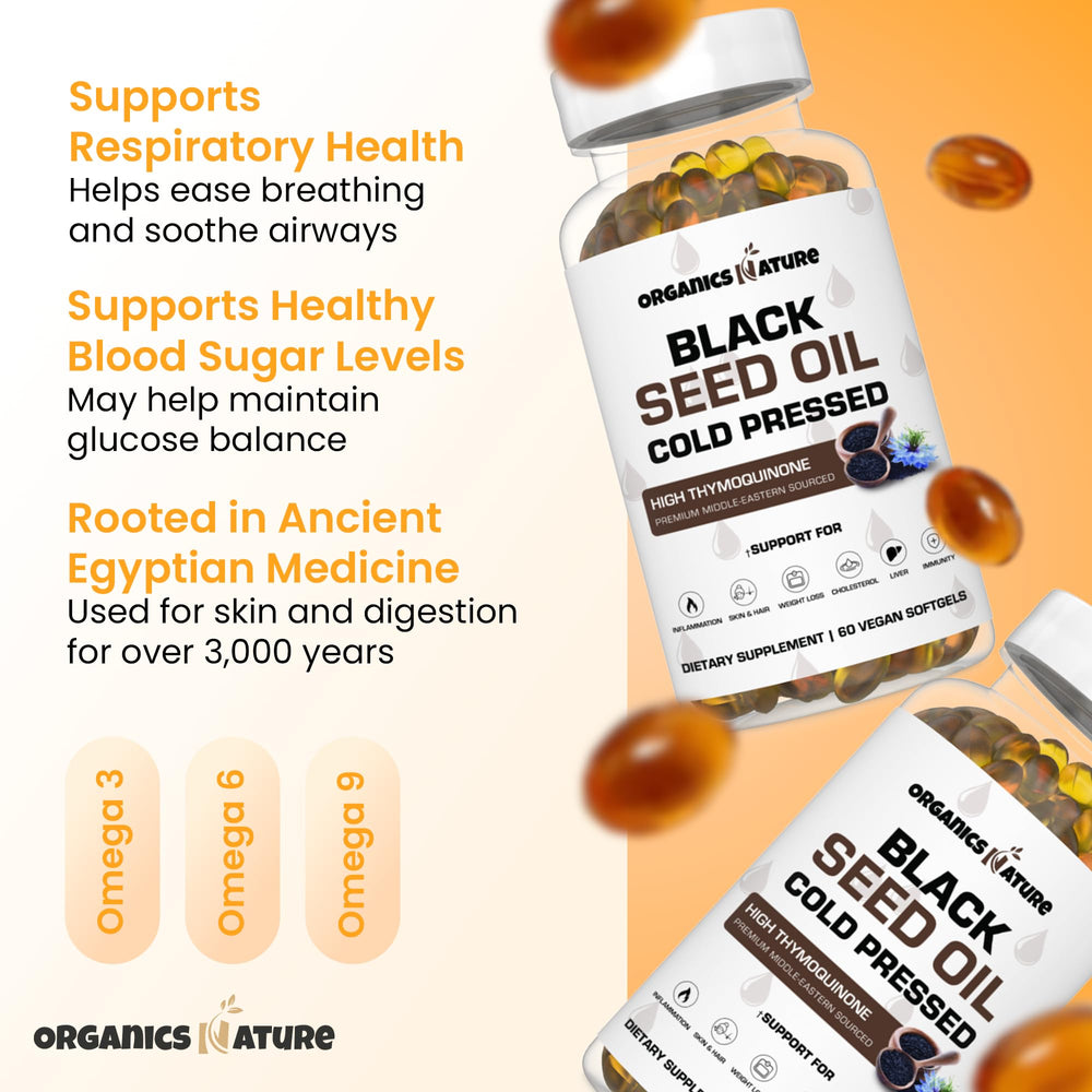 Organics Nature cold-pressed process badge beside bottle signaling purity.