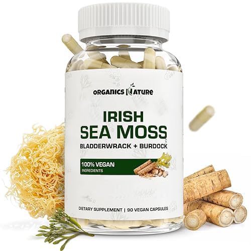 ORGANICS NATURE Irish Sea Moss capsules bottle showing energy support potential