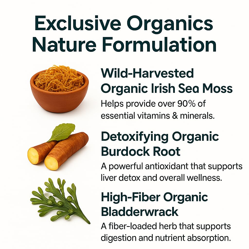 ORGANICS NATURE Sea Moss ingredients label highlights minerals and vitamins