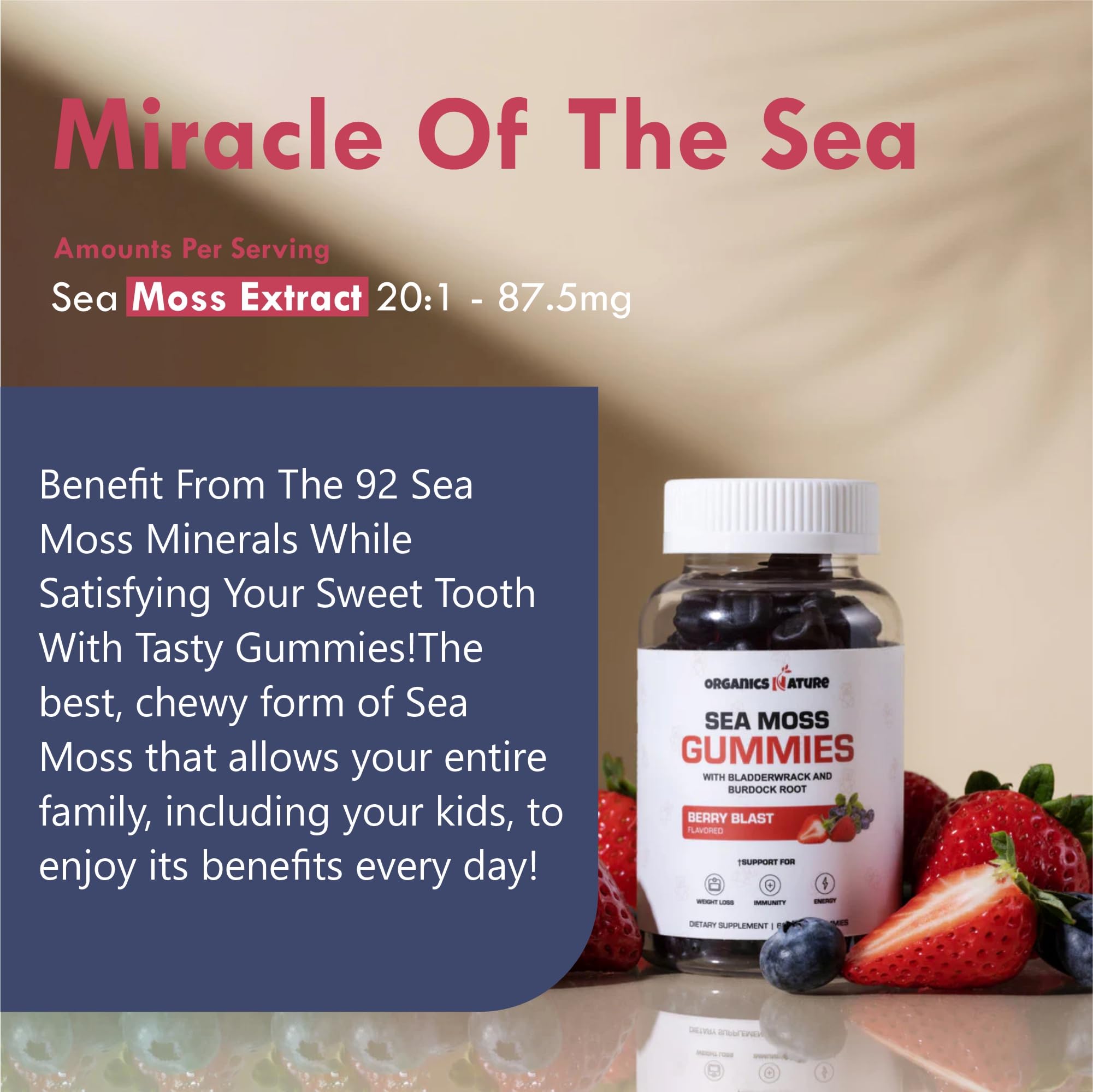 Daily-dose spoon beside gummies emphasizes convenient portion control.
