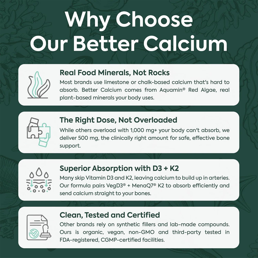 Organics Ocean Better Calcium pack shown with a glass, ideal for a simple daily ritual.