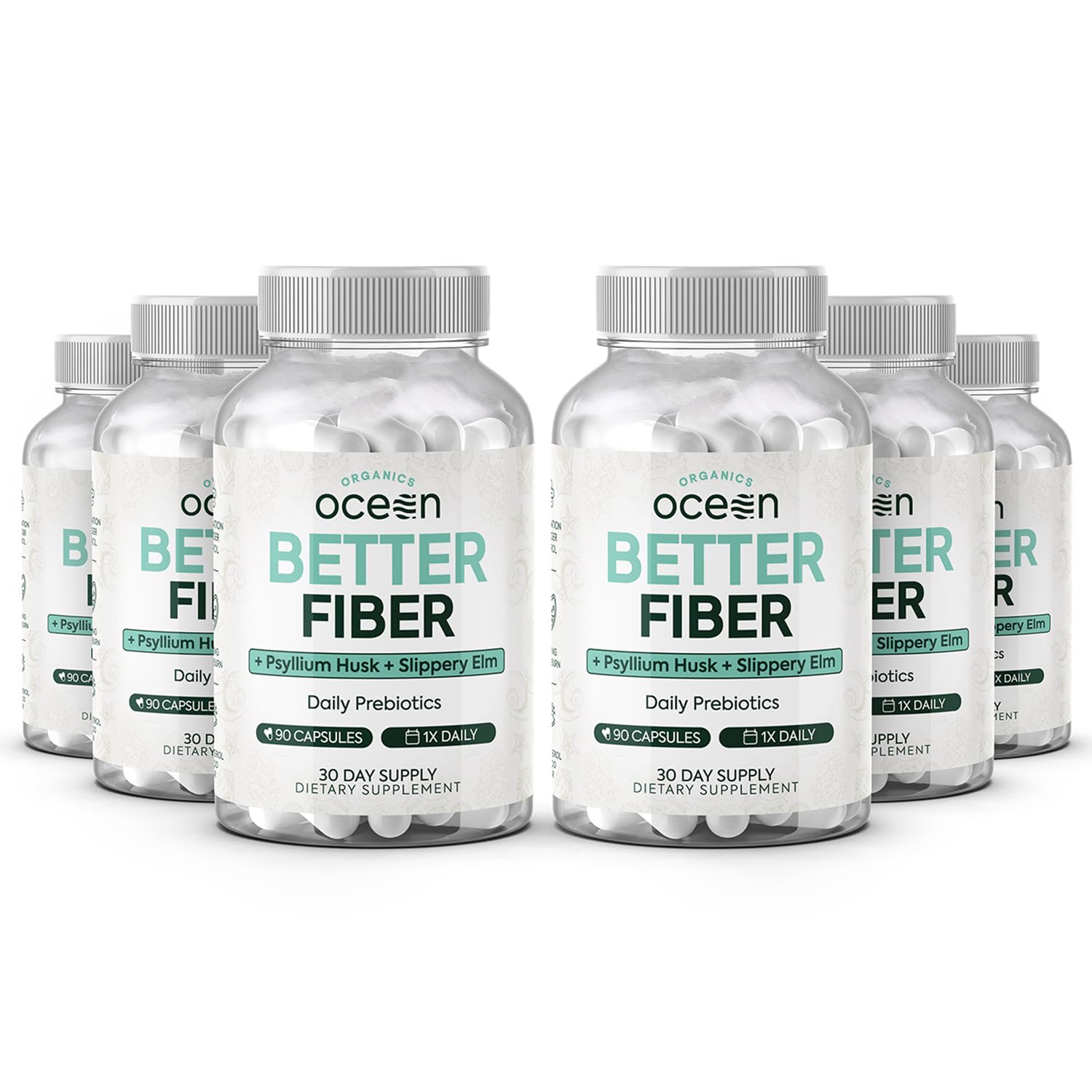 Organics Ocean Better Fiber bottle front, daily fiber support for smoother digestion.