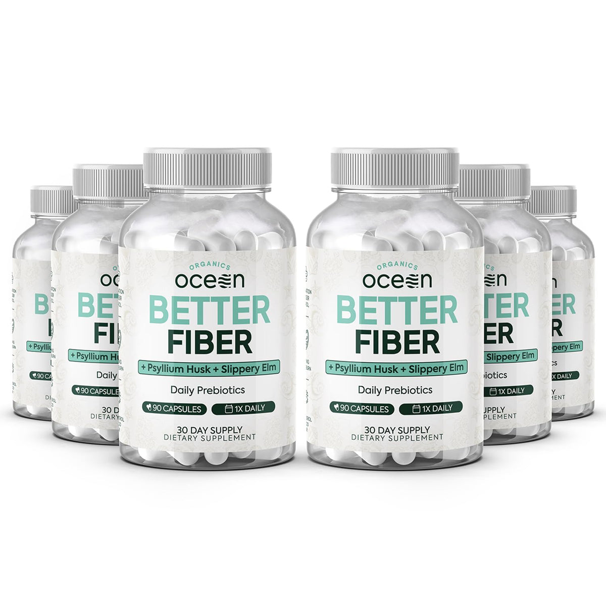 Organics Ocean Better Fiber bottle front, daily fiber support for smoother digestion.