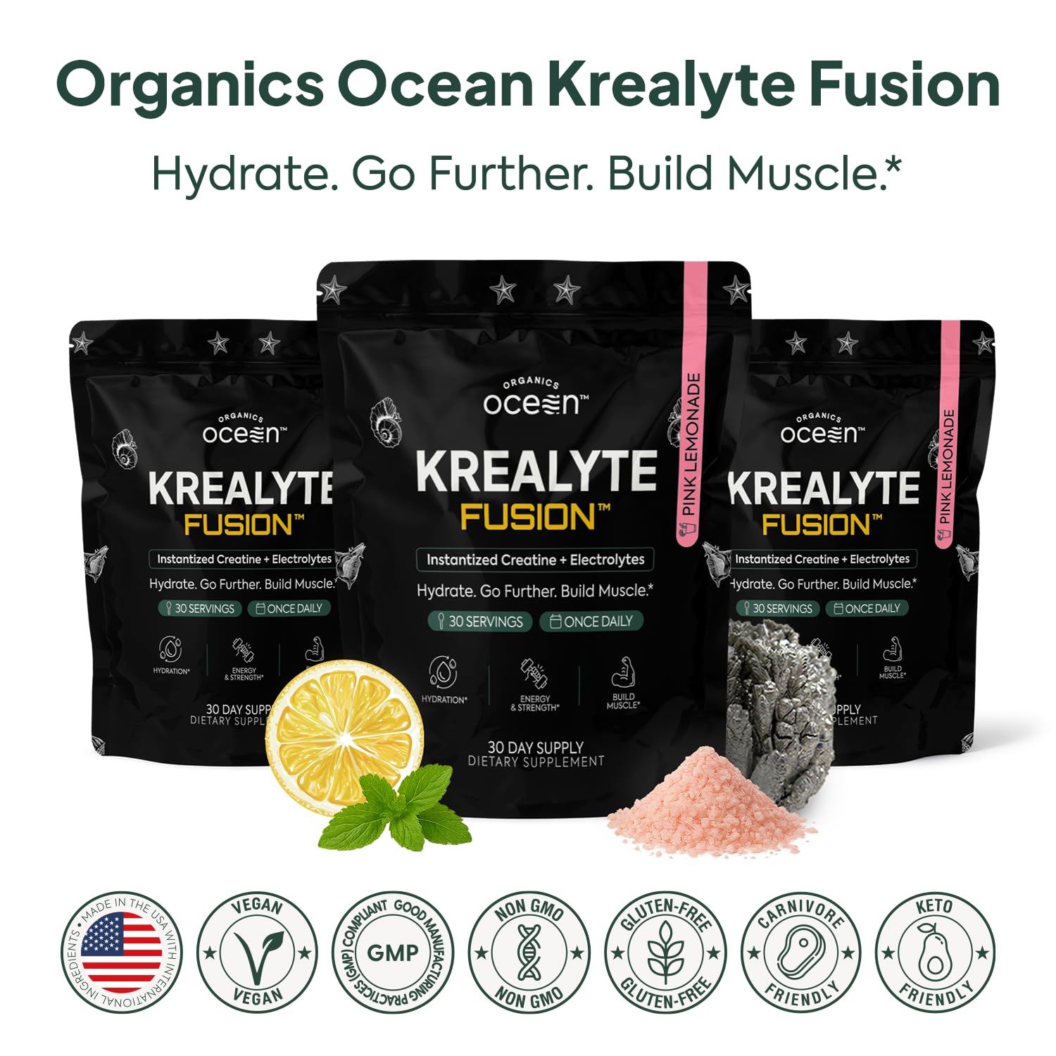 Back label of Krealyte Fusion emphasizing vegan and sugar-free features