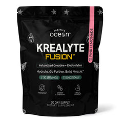 Organics Ocean Krealyte Fusion bottle showing pink lemonade hydration benefits