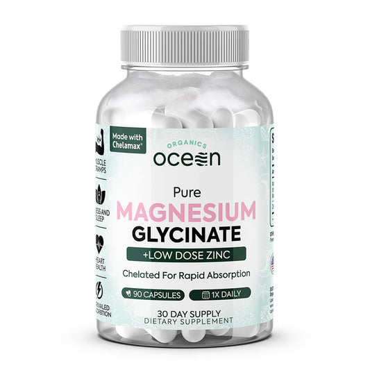 Organics Ocean magnesium glycinate with zinc bottle showcasing maximum strength formula
