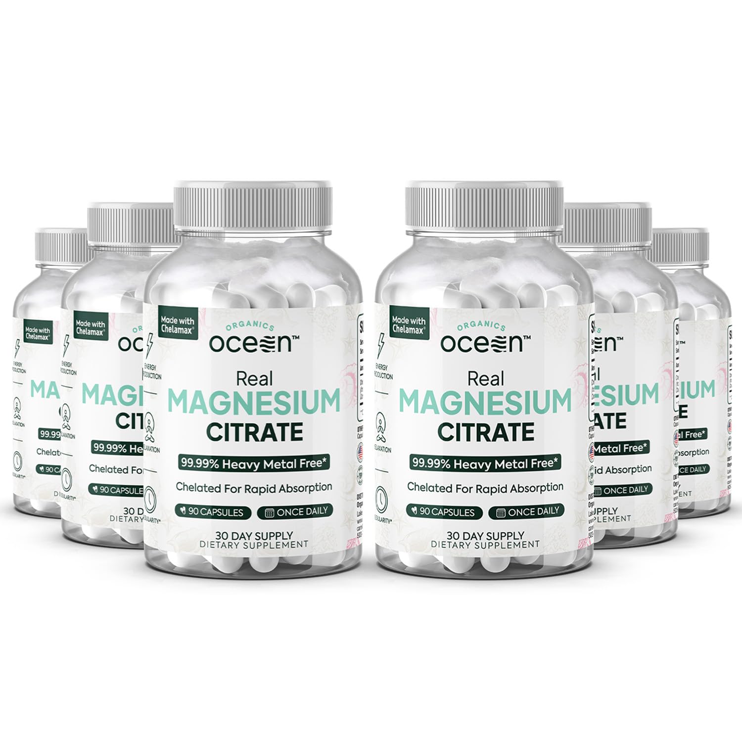 Organics Ocean Real Magnesium Citrate capsules in bottle for daily energy support.