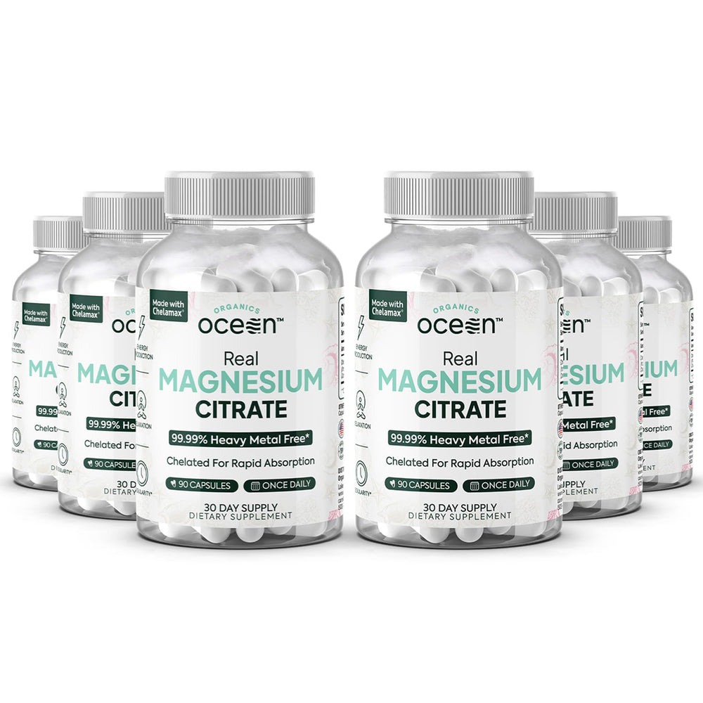 Organics Ocean Real Magnesium Citrate capsules in bottle for daily energy support.