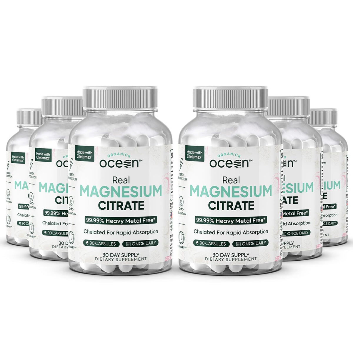 Organics Ocean Real Magnesium Citrate capsules in bottle for daily energy support.