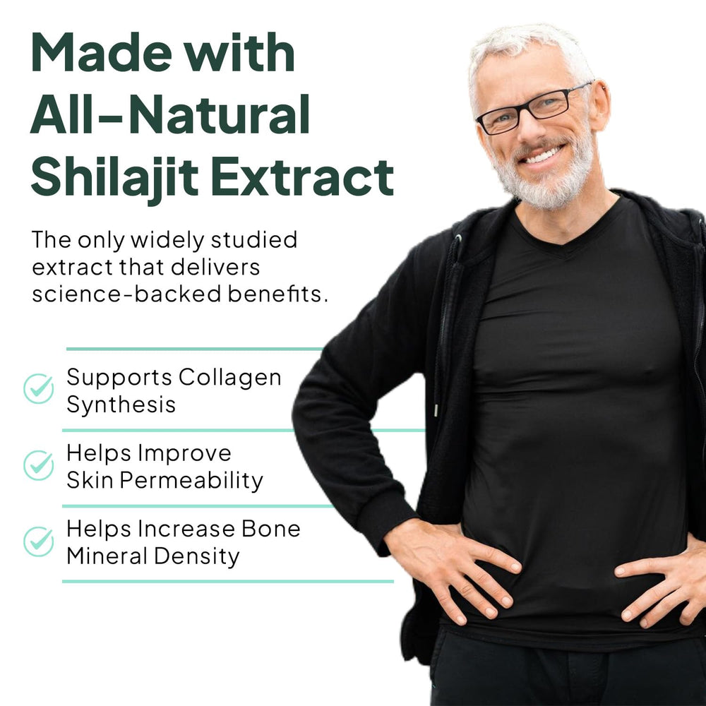 Organics Ocean Shilajit capsule with glass of water showing easy ingestion