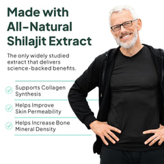 Organics Ocean Shilajit capsule with glass of water showing easy ingestion