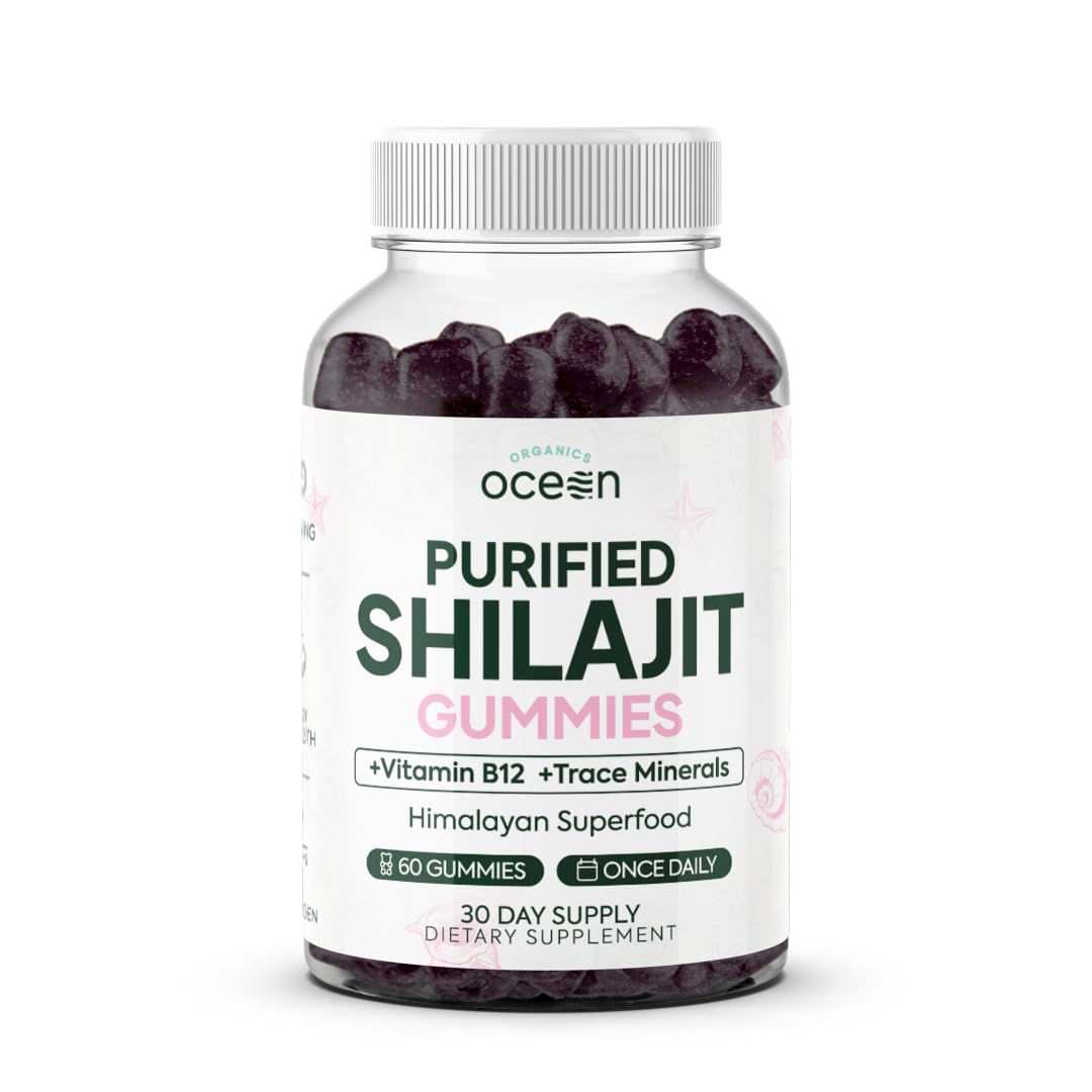 Organics Ocean Shilajit Gummies bottle front showing energy support.