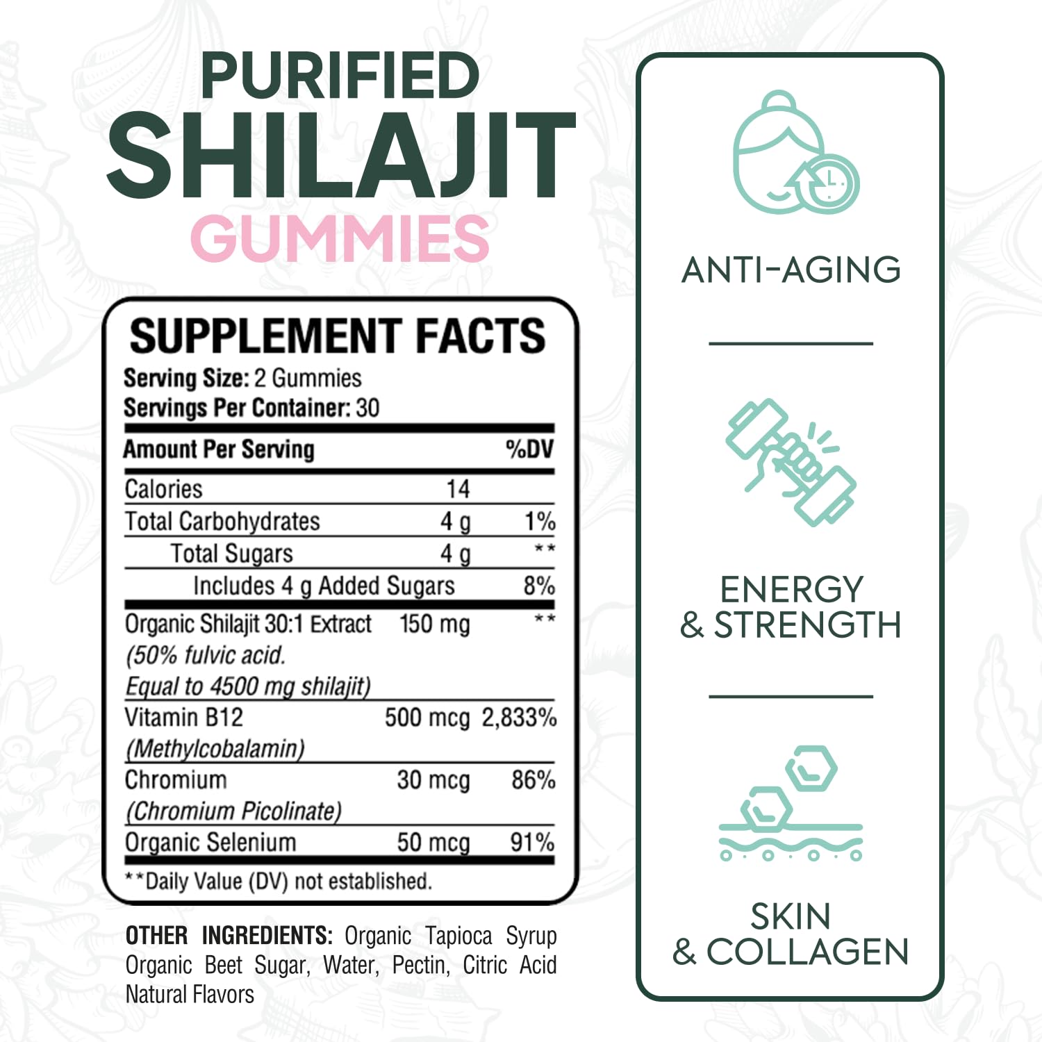 Close-up of Organics Ocean Shilajit Gummies texture highlighting fulvic minerals.