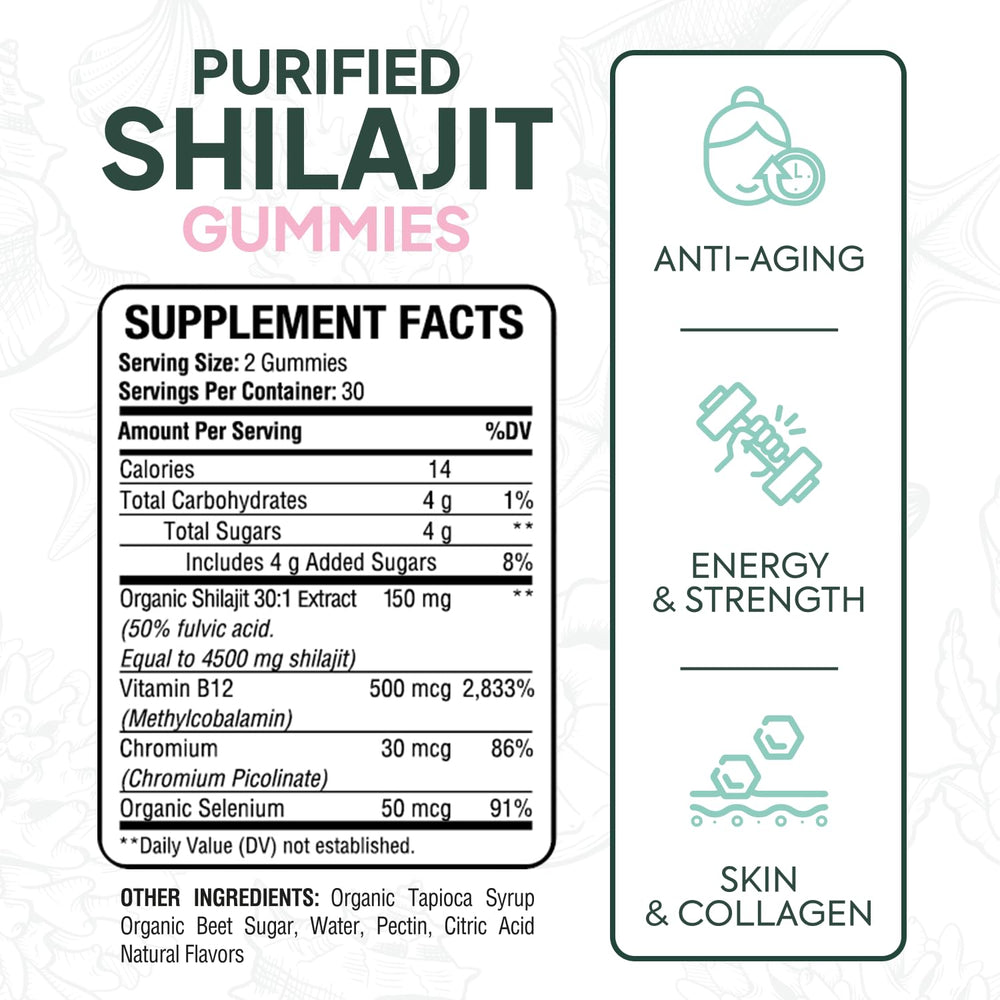Close-up of Organics Ocean Shilajit Gummies texture highlighting fulvic minerals.