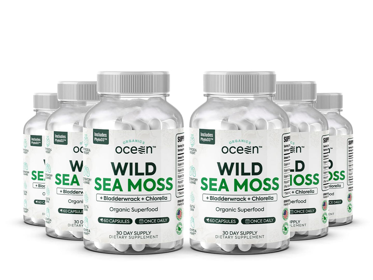 Organics Ocean Wild Sea Moss capsules bottle for easy daily energy and immunity support