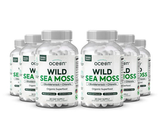 Organics Ocean Wild Sea Moss capsules bottle for easy daily energy and immunity support