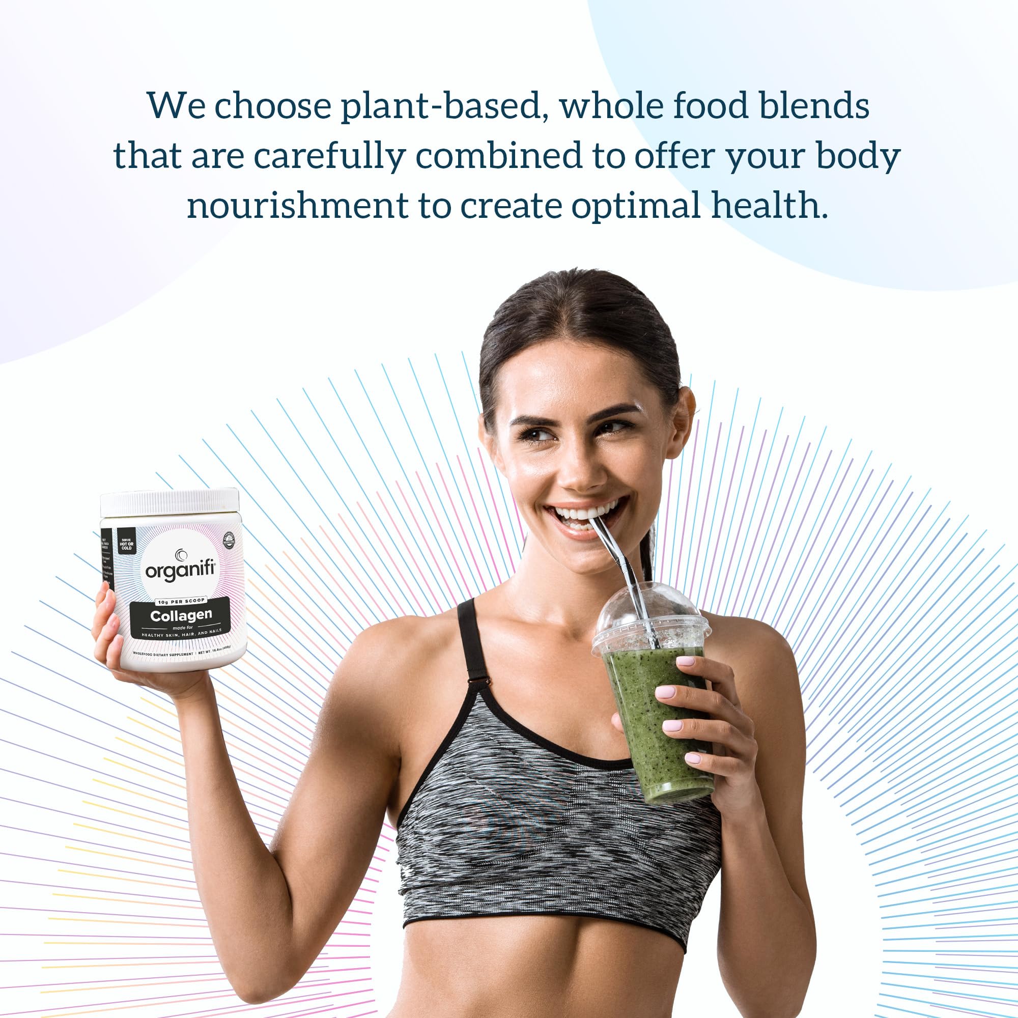Organifi Collagen label close-up with real-food ingredients.