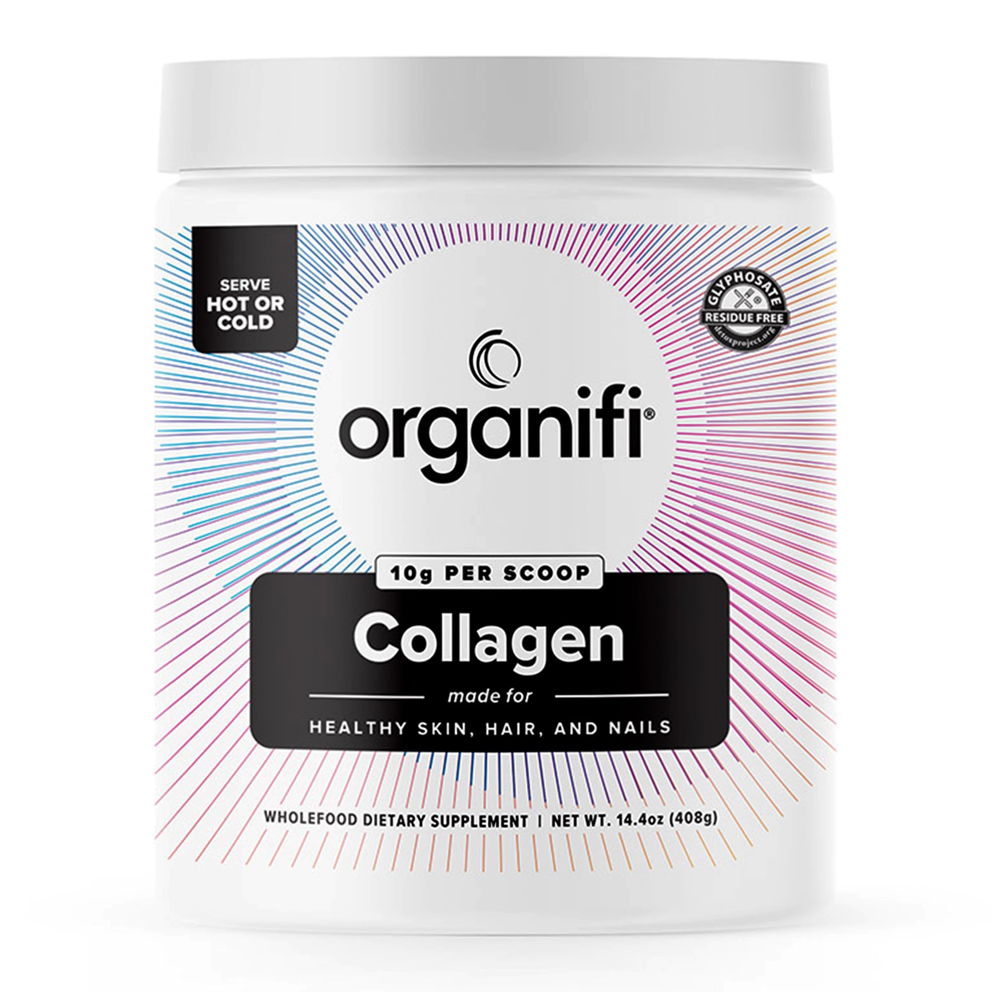 Organifi Collagen unflavored bottle supports skin elasticity and hydration.