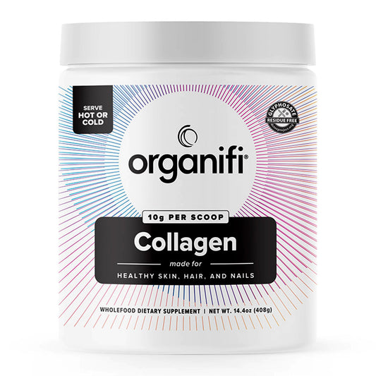 Organifi Collagen unflavored bottle supports skin elasticity and hydration.