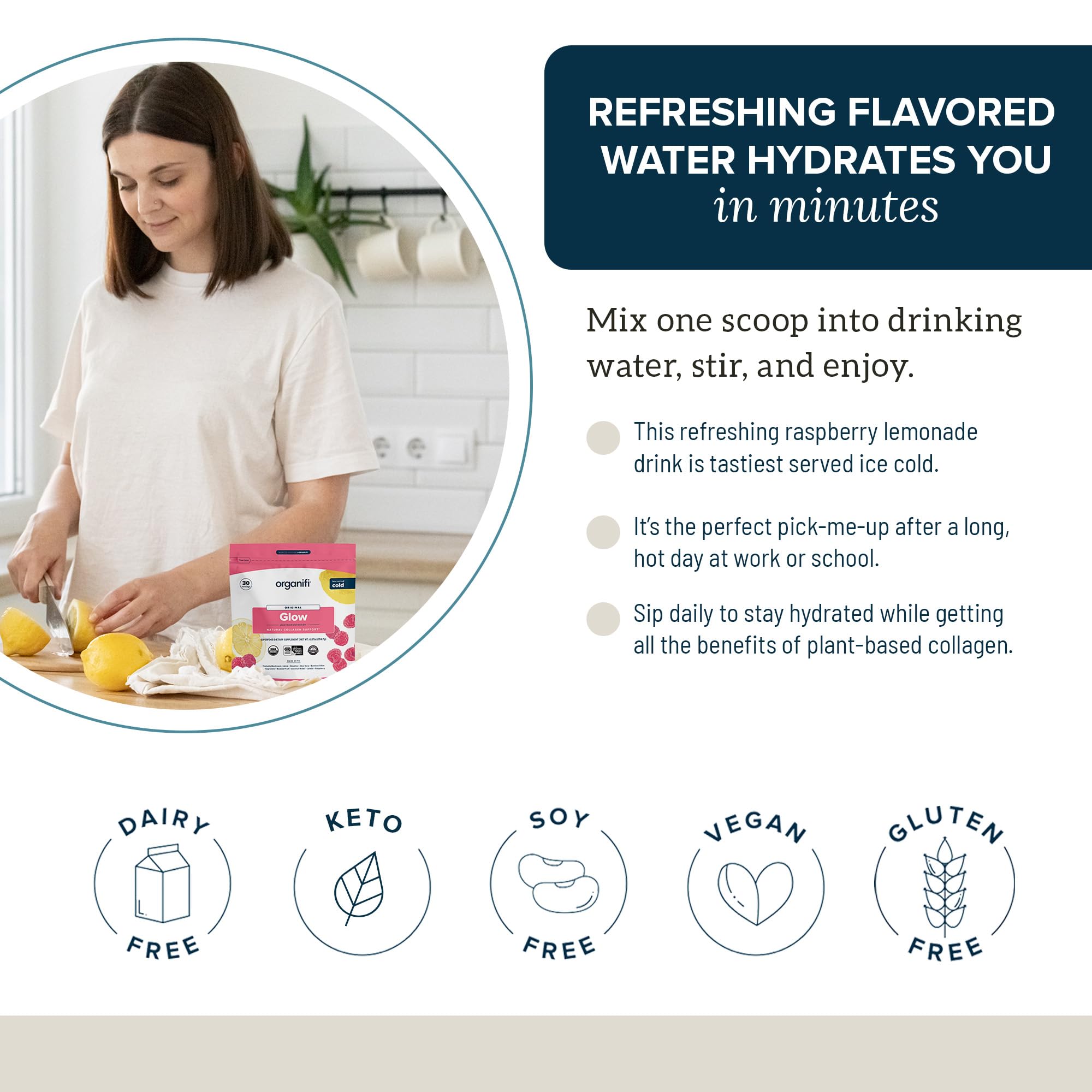 Organifi Glow morning routine setup suggests quick daily wellness ritual.