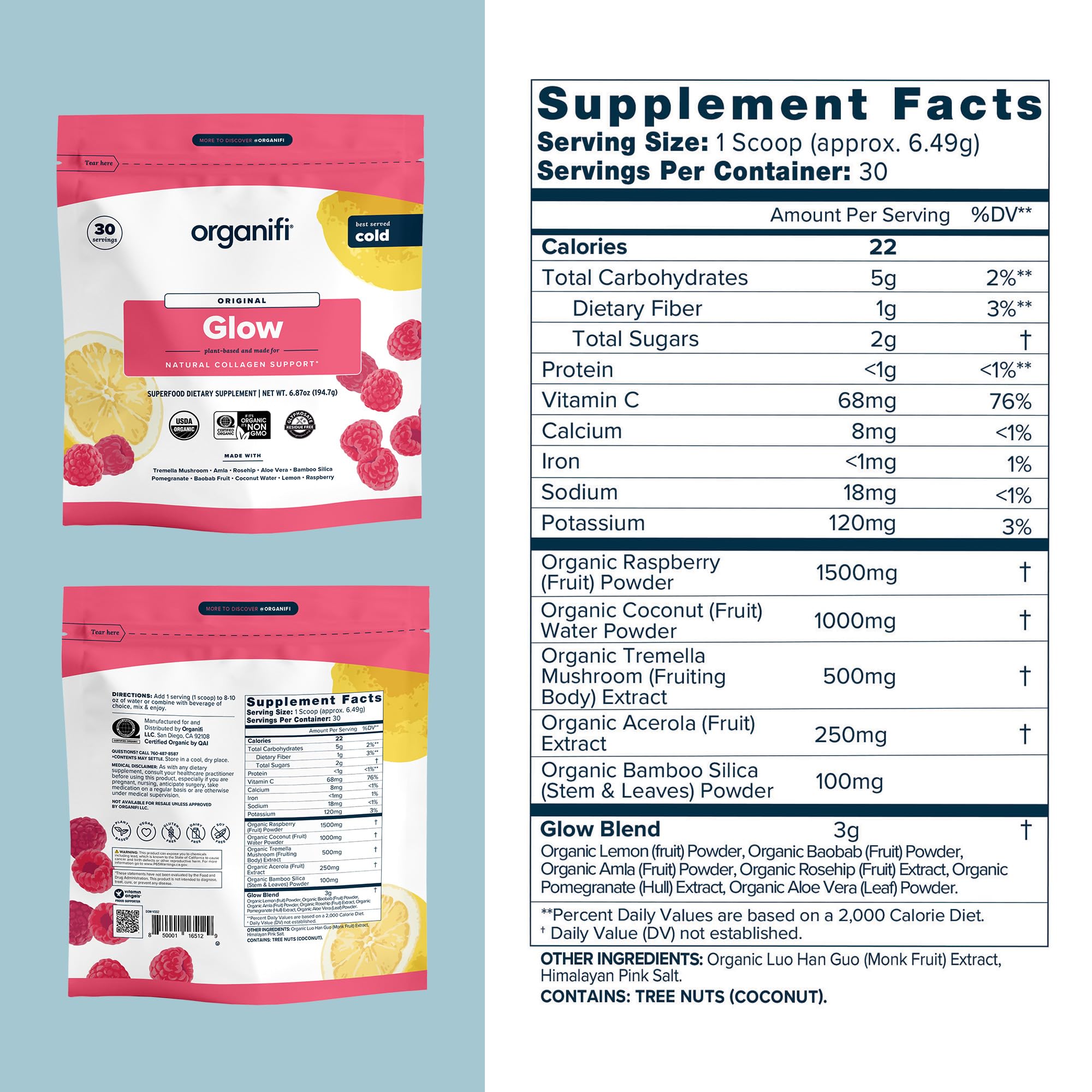 Organifi Glow pour into glass showing convenient daily beauty hydration.
