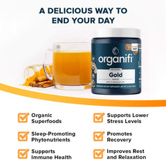 Organifi Gold coconut milk and MCT provide creamy texture and relaxing nutrients.