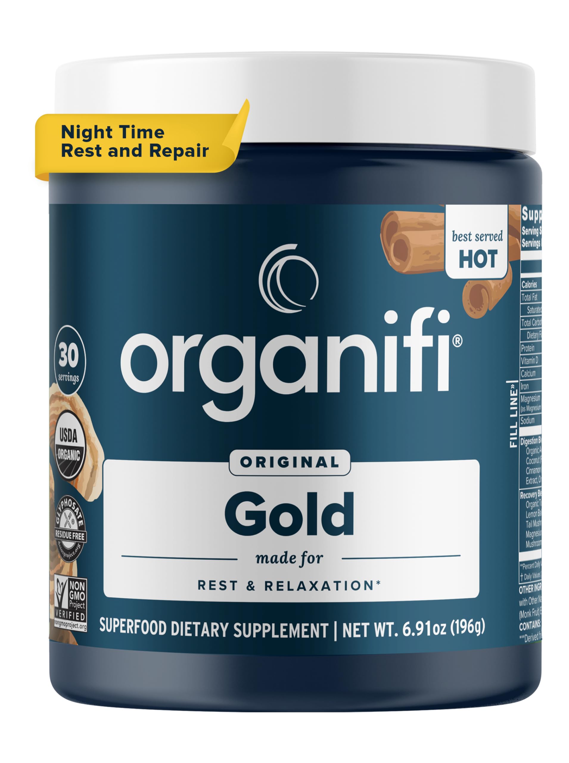 Organifi Gold cup ready for a calming nighttime ritual and relaxation.