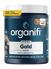 Organifi Gold cup ready for a calming nighttime ritual and relaxation.