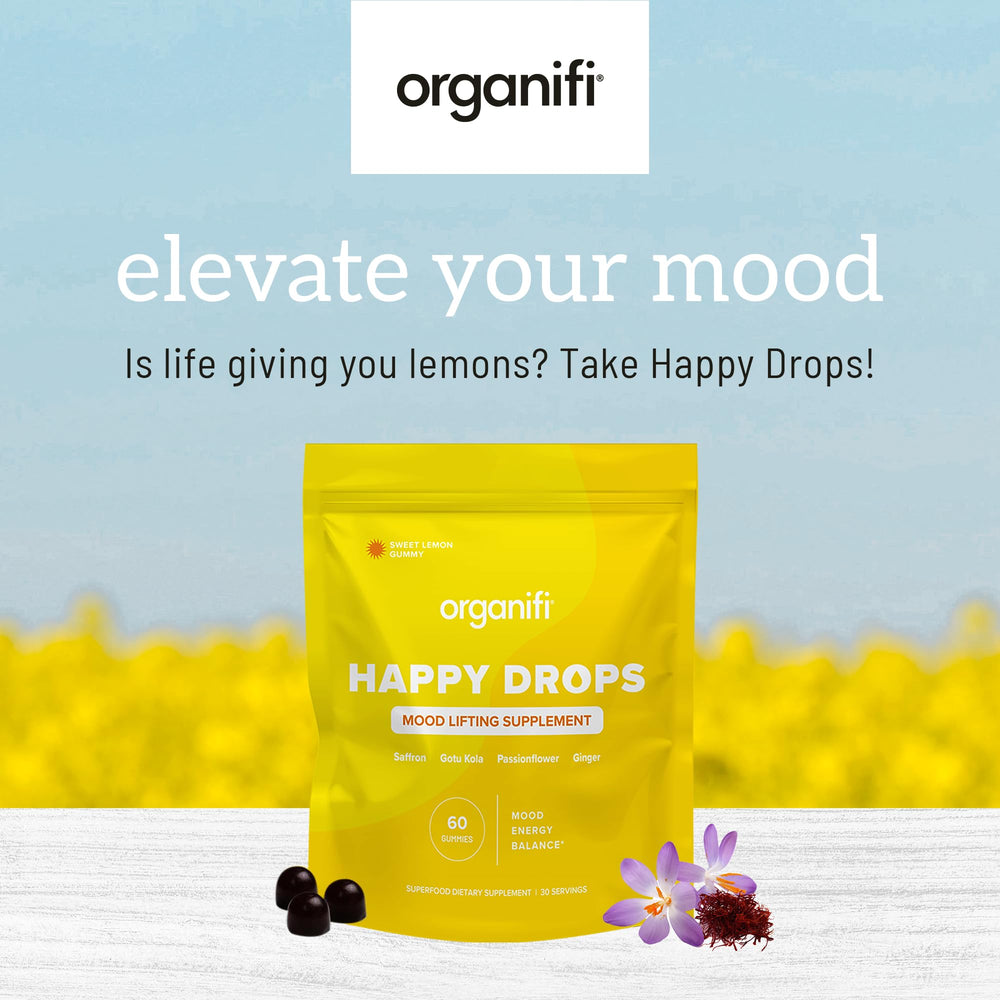 Happy Drops lemon flavor gummies ready to support daily mood