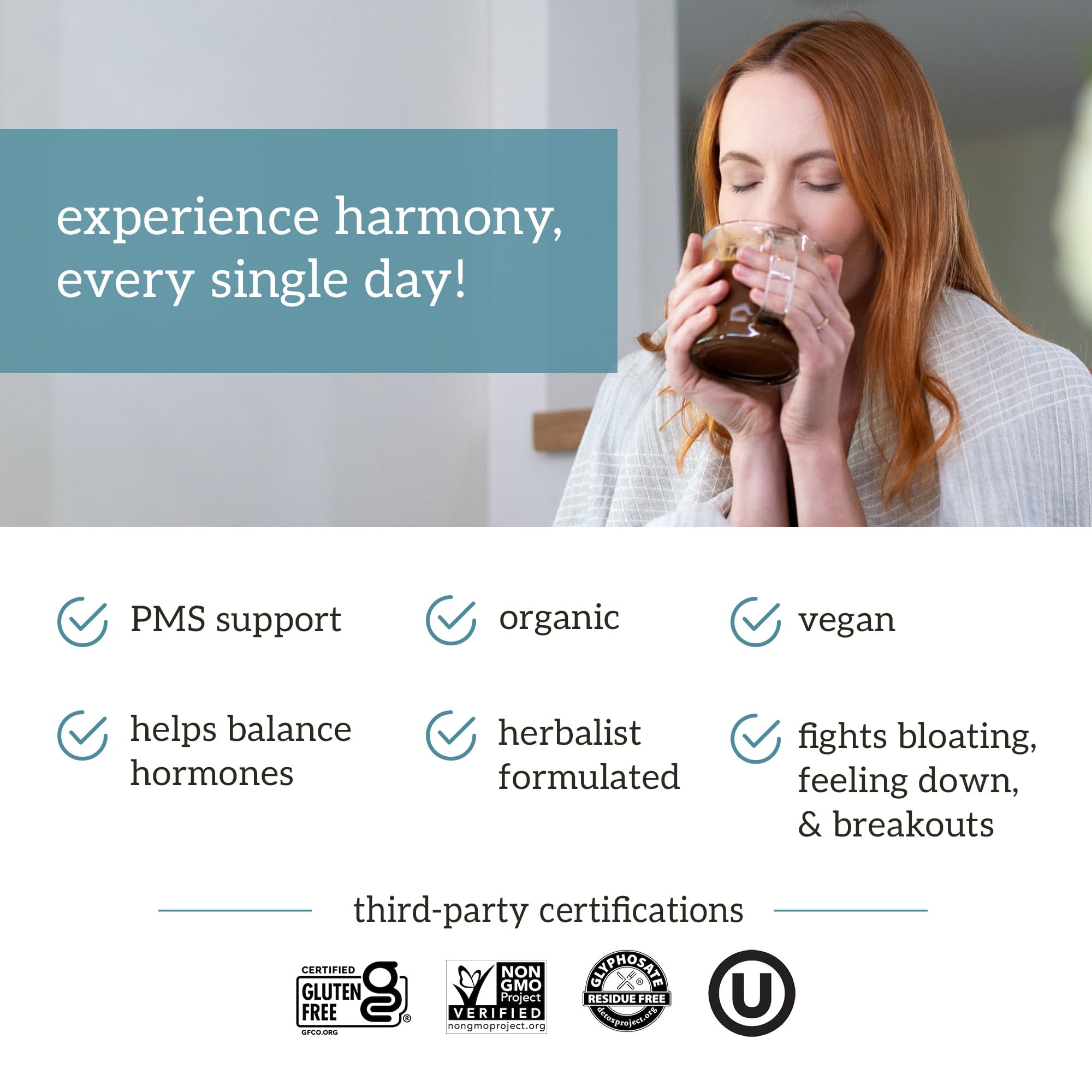 Setup featuring Organifi Harmony for a women's wellness routine.