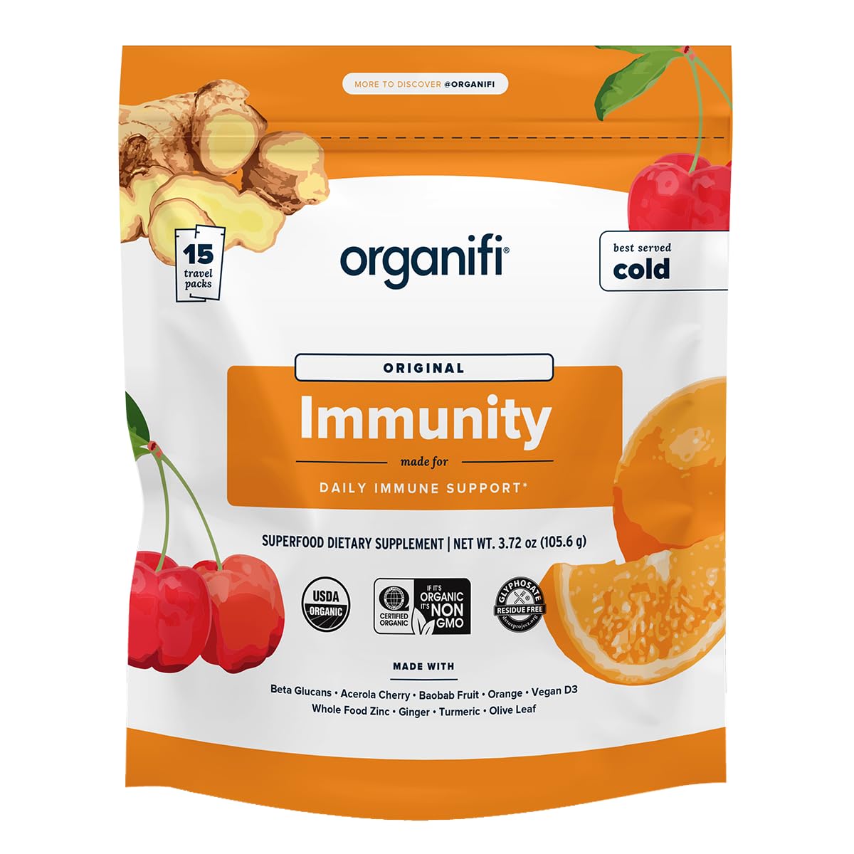 Organifi Immunity single-serve packets for convenient daily immune support.