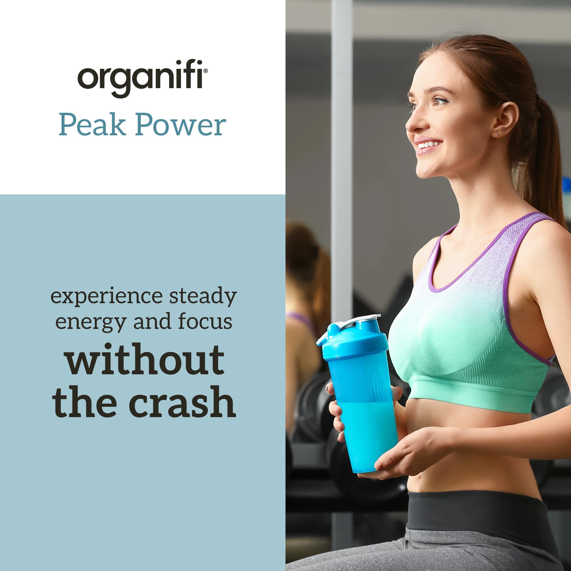 Organifi Peak Power canister on kitchen counter for daily use.
