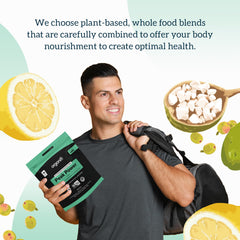Packaging display of Organifi Peak Power emphasizing plant-based energy.
