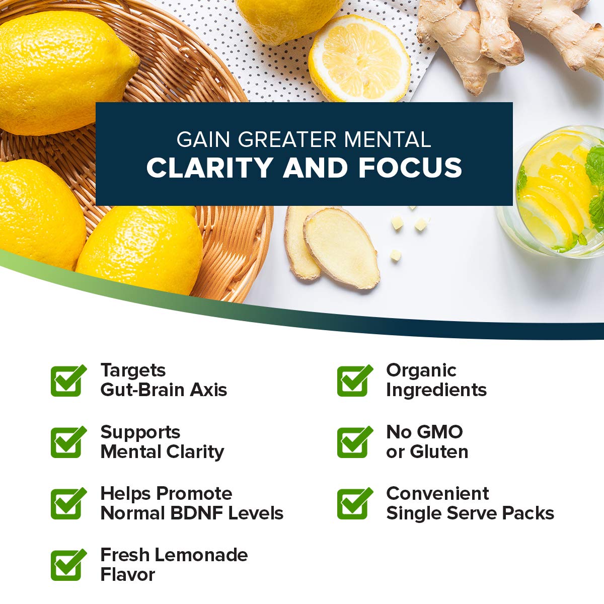 Organifi Pure Smart Packs lemon drink pouring into glass suggests refreshing focus.