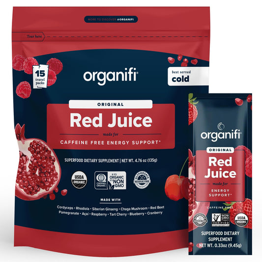 Organifi Red Juice energy powder bottle for daily energy support